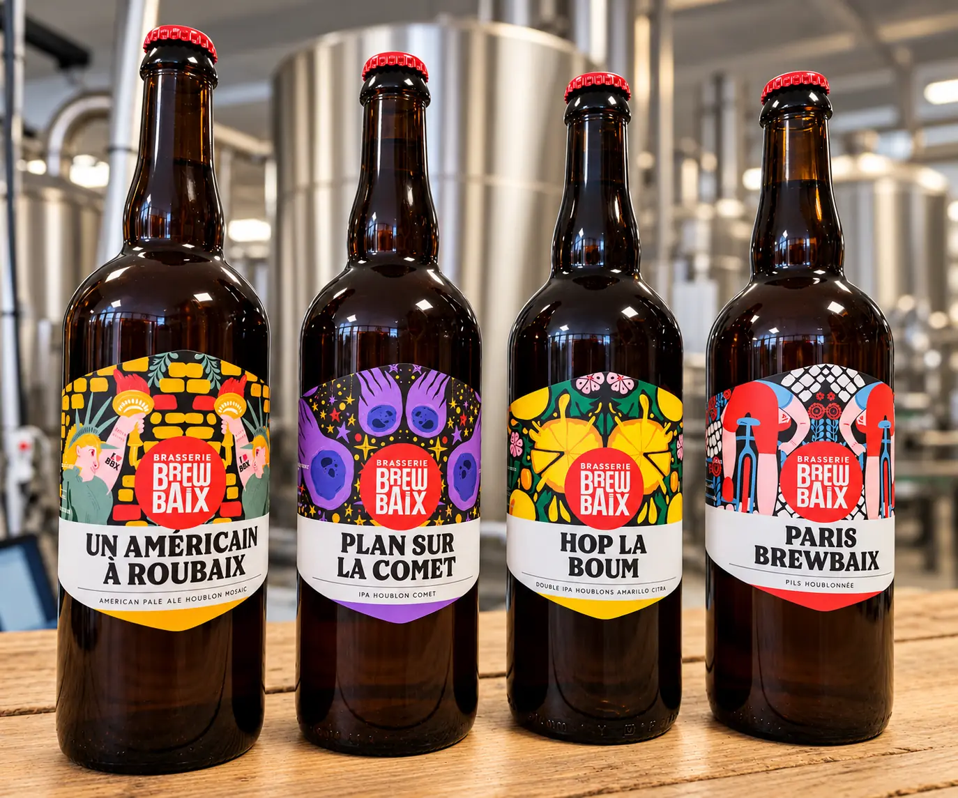Les quatre bières permanentes de la gamme Brewbaix