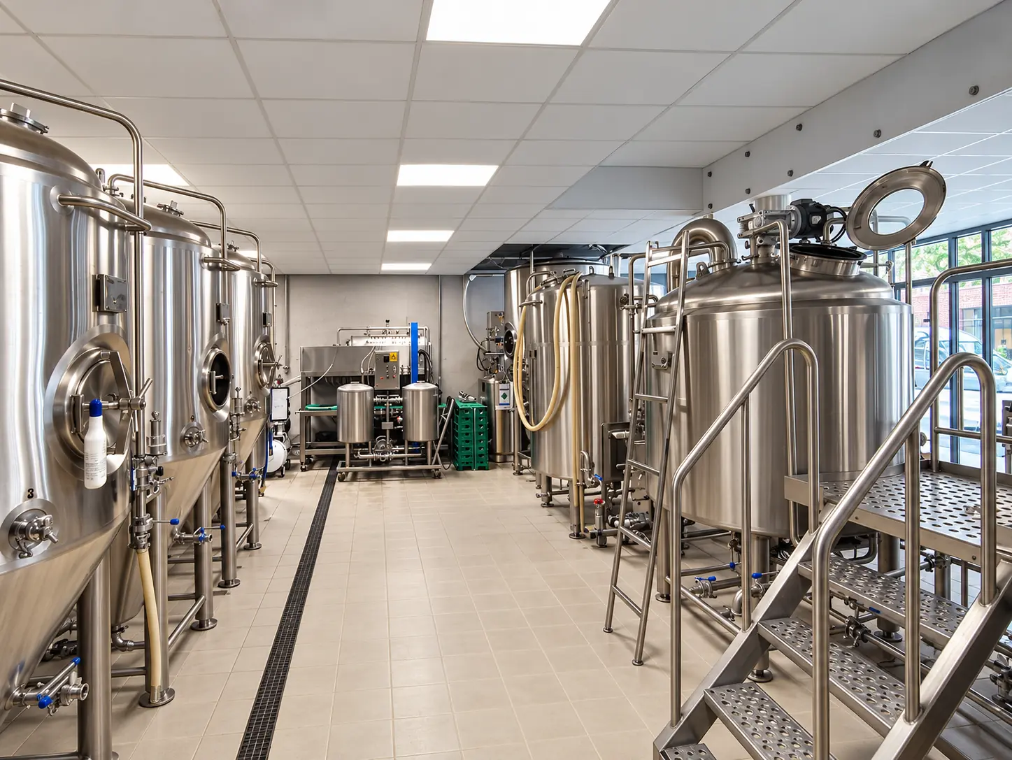 L’outil de production actuel de la Brasserie Brewbaix avec ses cuves inox